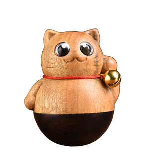 玄同金丝楠木不倒翁小猫小铃铛紫光檀摆件可爱木猫文玩手把件厂家