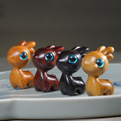 檀木雕刻一鹿相伴配饰挂件挂饰Q版 饰 小鹿手把玩件文玩钥匙扣装