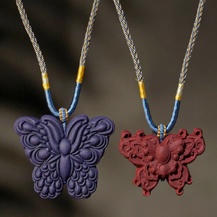 合香牌蝴蝶吊坠项链蝶恋花脖挂文玩挂件挂饰男女合香珠工艺平安牌