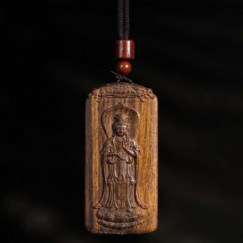 沉香木雕刻莲花观音佛像吊坠脖挂链木作文玩挂饰挂件项链男女配饰