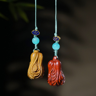 檀木雕刻白菜百财吊坠木作工艺小件文玩挂件汽车钥匙扣挂饰手机挂