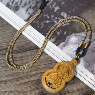 绿檀黄金檀木雕刻葫芦观音吊坠项链挂件毛衣链挂饰男女款项链吊坠