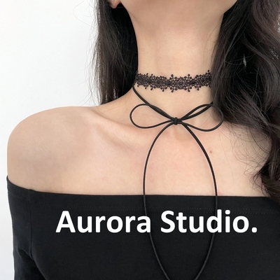 原创复古黑色蕾丝choker韩国 短款颈带项圈绒绳简约锁骨链chocker