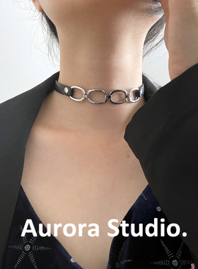 欧美风极简PU皮choker项圈辣妹风