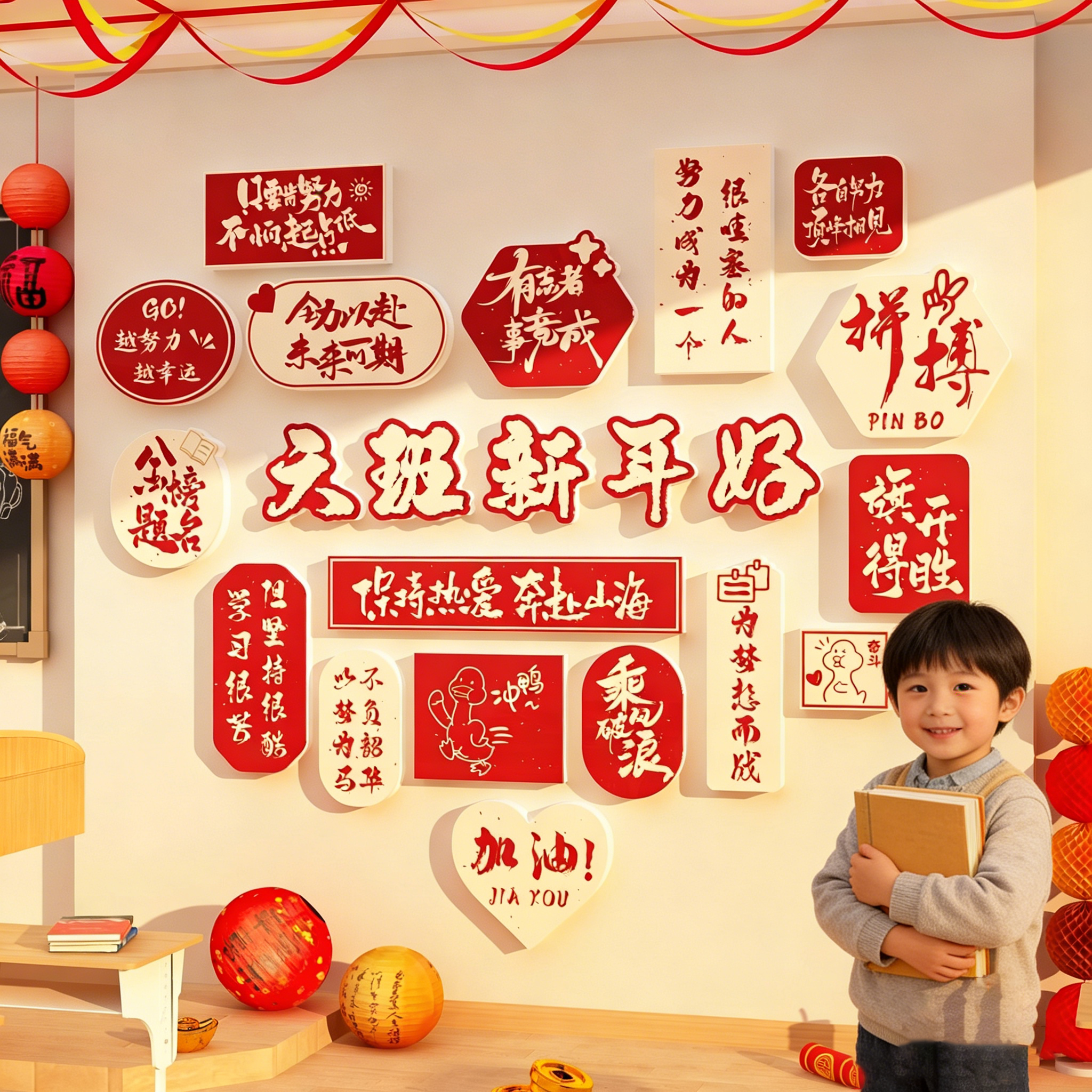 2026新年教室布置装饰小学初高中三班级文化墙贴元旦幼儿园黑板报,家居饰品,文化墙贴,淘宝优惠券,粉丝福利购,淘宝优惠卷