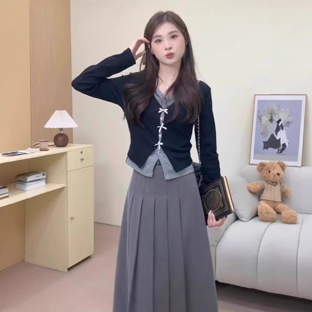 小个子韩系穿搭一整套感套装连衣裙子女入秋冬季长裙