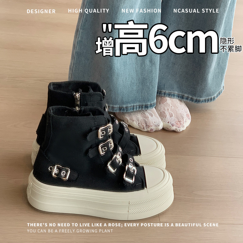 复古厚底高帮帆布板鞋女百搭