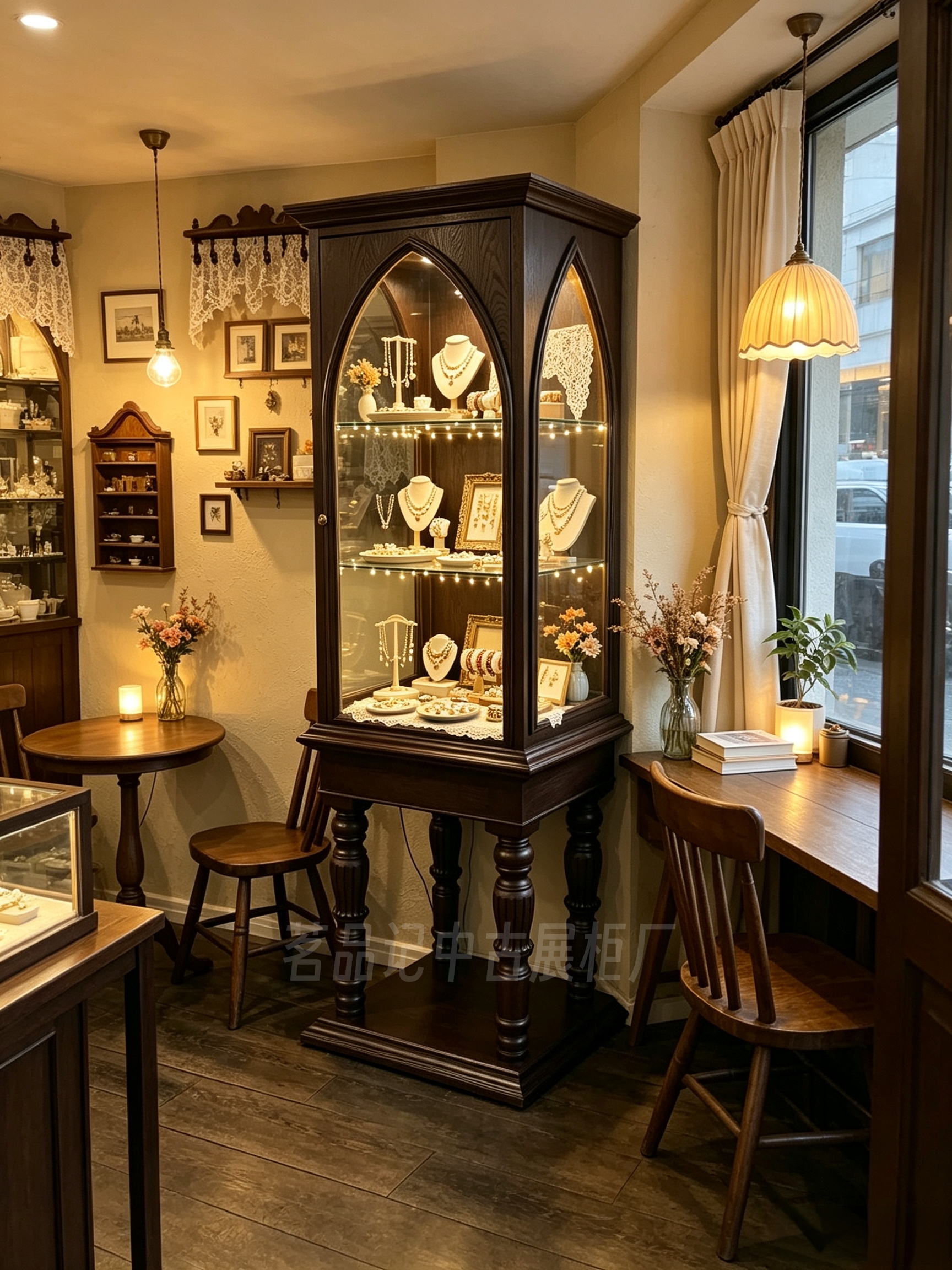 美式复古实木酒柜靠墙展示柜中古展示柜/陈列柜/展示