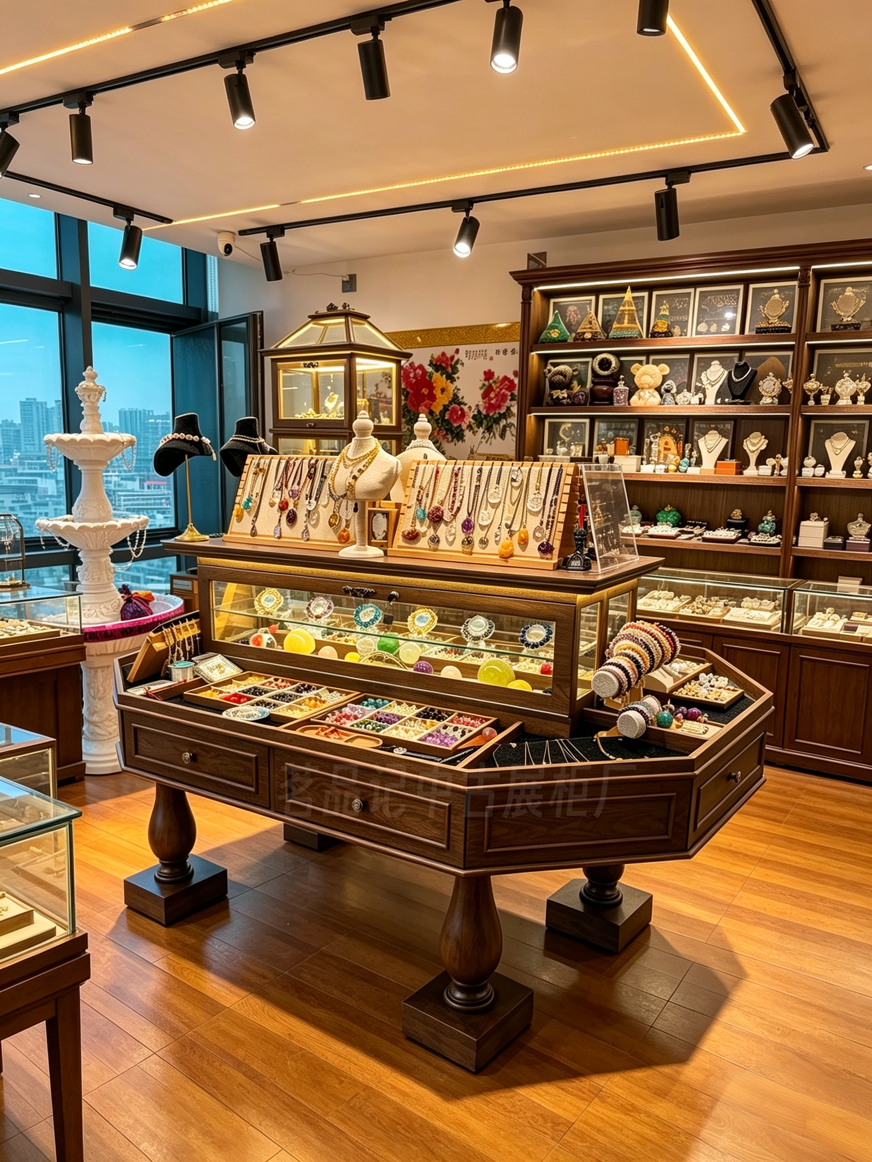 中古风手办中岛陈列柜水晶货柜玻璃展示台定做工厂法式复古店铺