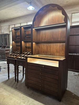 木质珠宝首饰展示柜古玩玉器多抽屉饰品架法式复古靠墙柜带灯