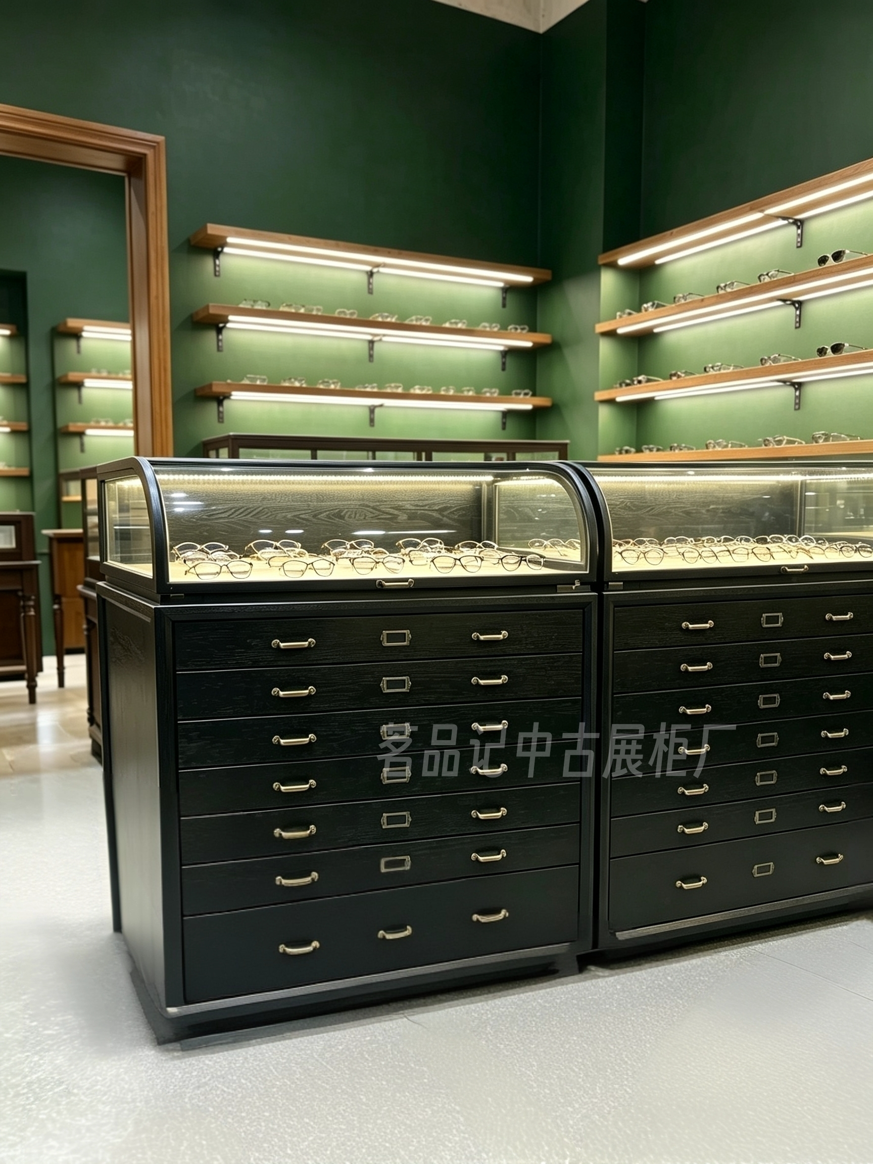 中古风商用眼镜展示柜南洋复古陈列柜抽屉柜手办柜眼镜展柜厂家