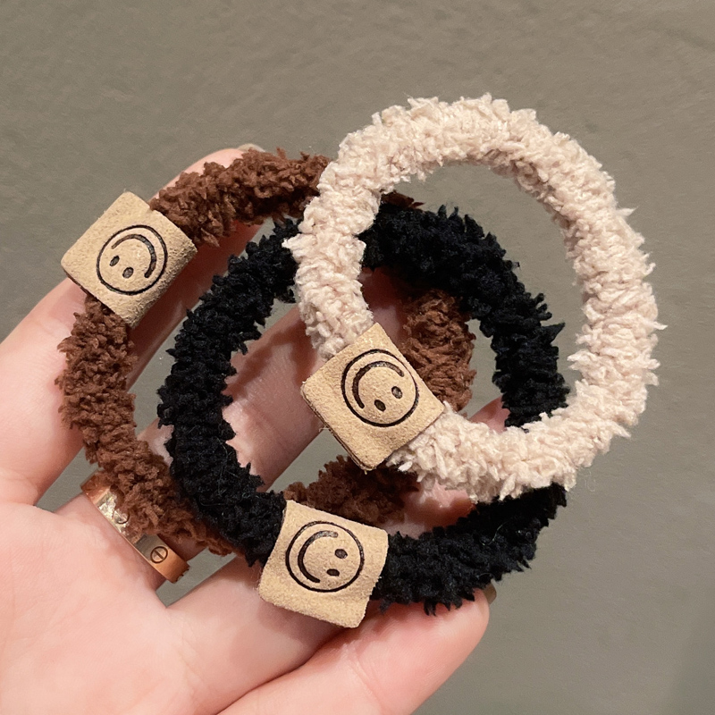 日韩纯色笑脸基础款毛绒绒发圈