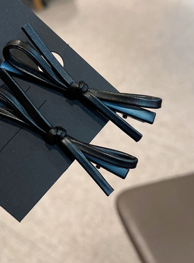 2个装高品质黑色蝴蝶结发夹~皮质侧边夹简约ins刘海夹发卡边夹