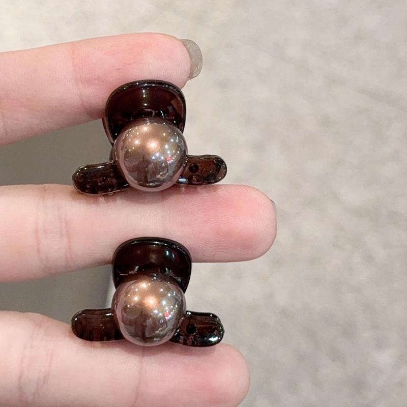 巧克力棕小圆球前额刘海夹