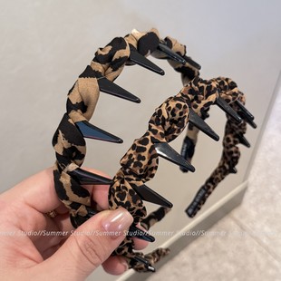 博主同款！经典豹纹布艺波浪带齿发箍蓬松高颅顶头箍压发发卡发饰
