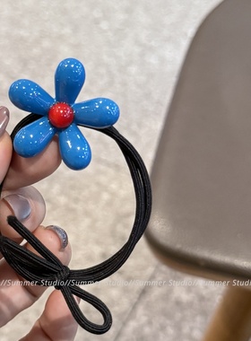 2根装~韩系小众设计感蓝色小花发绳简约发饰发绳高弹力马尾发绳