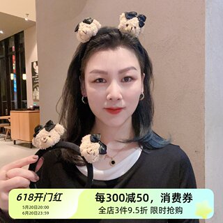 减龄毛绒熊头发箍高级感洗脸卡通萌物少女发卡可爱ins网红宽头箍