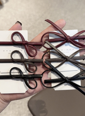 2个装高品质黑色蝴蝶结发夹~皮质侧边夹大号ins刘海夹发卡边夹