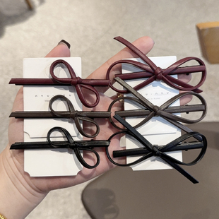 2个装高品质黑色蝴蝶结发夹~皮质侧边夹大号ins刘海夹发卡边夹