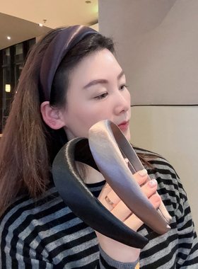 贵气的紫色发箍~4cm宽边缎面头箍复古ins高级感显高颅顶压发发饰