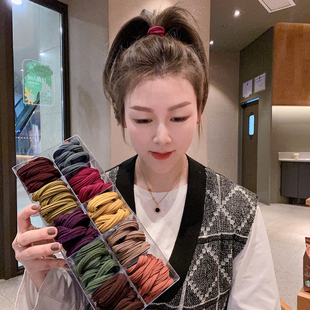 高马尾发圈 高弹力毛巾圈发绳无接缝头绳秋冬色系基础皮套 5根装