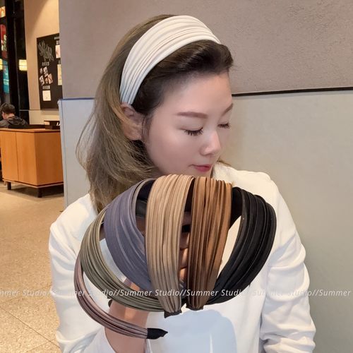 复古宽边褶皱发箍法式高端