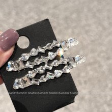 闪亮银白色大水钻冰透感银色合金鸭嘴夹韩版时尚个性百搭发夹边夹