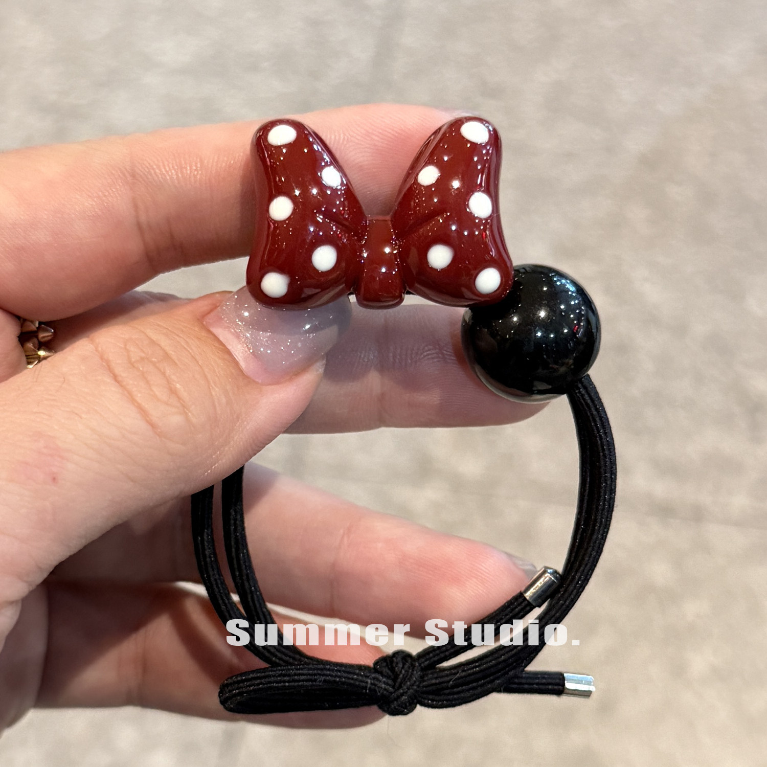 安可拉红可爱波点蝴蝶结打结发绳橡皮筋女扎头发绳高弹力耐用发圈