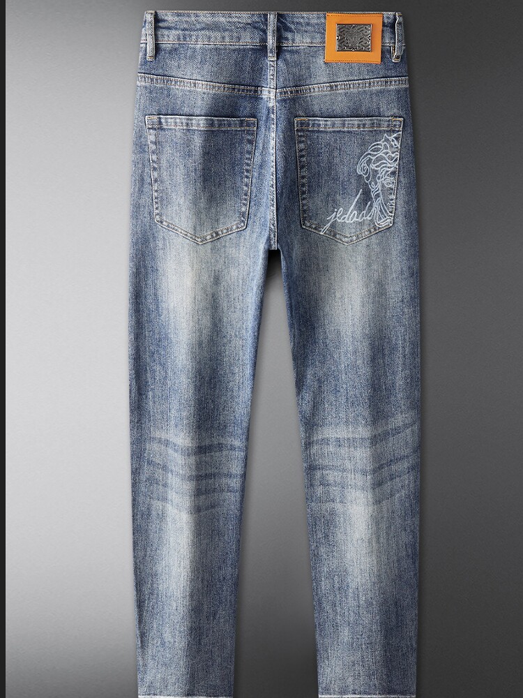 HIGH-END LIGHT LUXURY EUROPEAN FASHION BRAND MENS BLUE JEANS SLIM FIT EUROPEAN STATION HIGH-END MENS STRETCH STRAIGHT-LEG TROUSERS