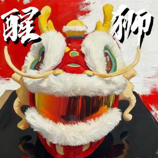 醒狮摩托车头盔套炫酷国潮骑行头套保暖毛绒保护套创意头盔装饰品