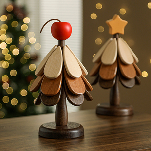 高级感圣诞树隔热垫餐桌摆件创意一棵树实木防烫锅垫折叠杯垫碗垫