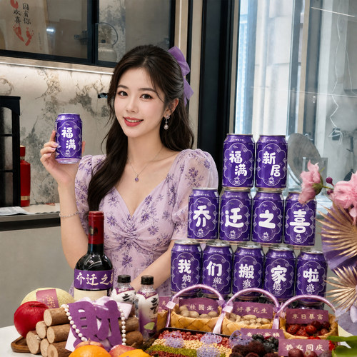乔迁紫色可乐贴纸入宅装饰