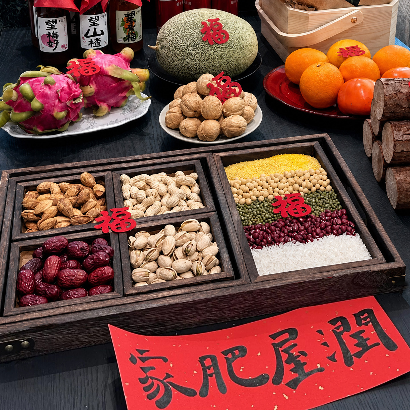 乔迁之喜装饰干果盘木盒茶点心盒新居布置搬家入宅仪式用品高颜值