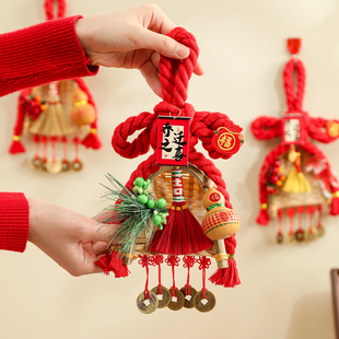 乔迁之喜礼物挂饰入户门把手挂件万字结葫芦扫把入宅仪式 布置用品