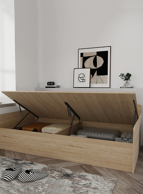 气压储物收纳床侧开气动床单双人床1.2米1.5米小户型高箱榻榻米床