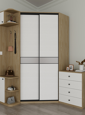 90度转角衣柜推拉趟门衣橱家用卧室小户型拐角7字主卧L型衣橱组合