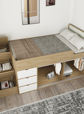 储物榻榻米高低床简约小户型超高箱踏踏米床衣柜一体多功能儿童床