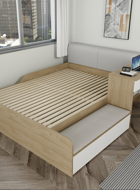 榻榻米床现代简约书桌踏步小户型卧室家具气动储物收纳高箱单人床