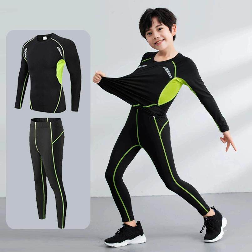 儿童速干衣篮球足球训练服男女童秋冬加绒长袖打底紧身衣运动套装