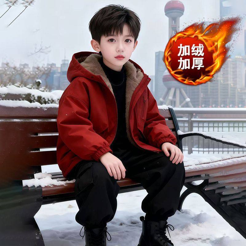 2026新款男童保暖加棉加厚冲锋衣冬季新款洋气连帽防风外套户外服