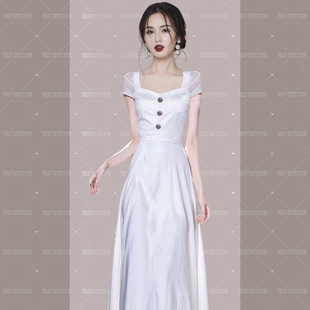 新款 RIERA欧洲站白色仙女连衣裙2025夏季 高级感绝美方领收腰显瘦