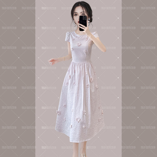 RIERA高级感法式 绝美甜美立体花朵温柔 名媛连衣裙女2025夏季 新款