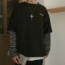 潮牌ins套头拼接长袖 男女款 假两件卫衣男韩版 学生宽松潮流春秋季
