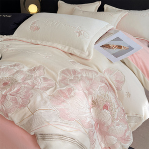 加厚床上牛奶绒四件套双面绒保暖刺绣花朵宝宝绒公主风被套短绒款