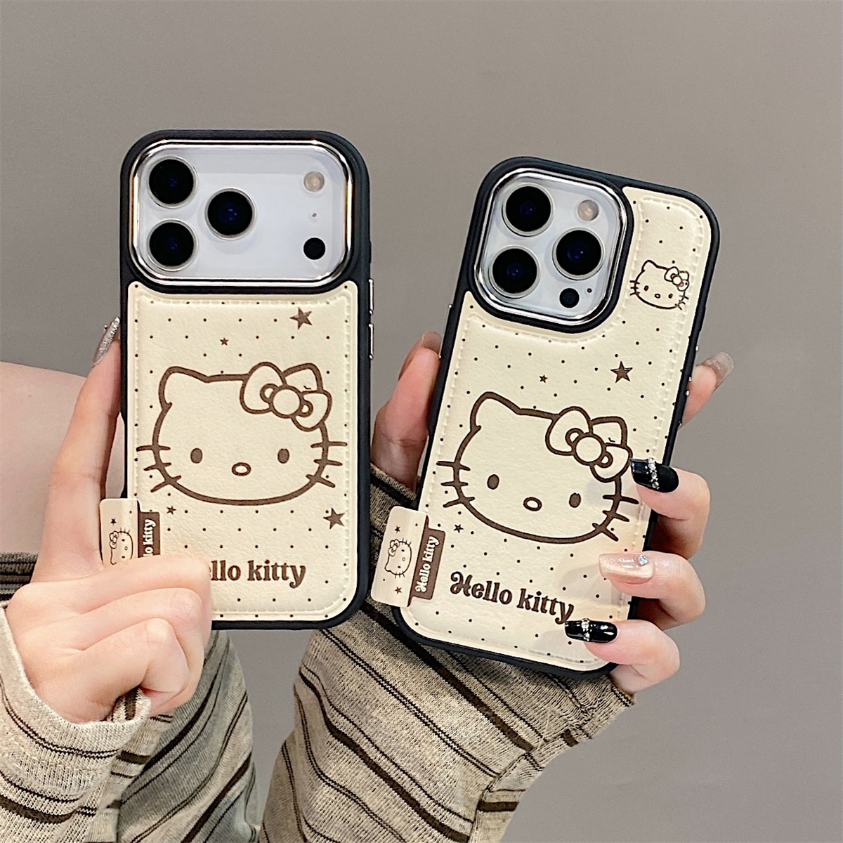 加尔 简约可爱波点星星线条Kitty猫适用苹果17ProMax手机壳iphone15新款16pro女款13创意14pro防摔皮纹保护套