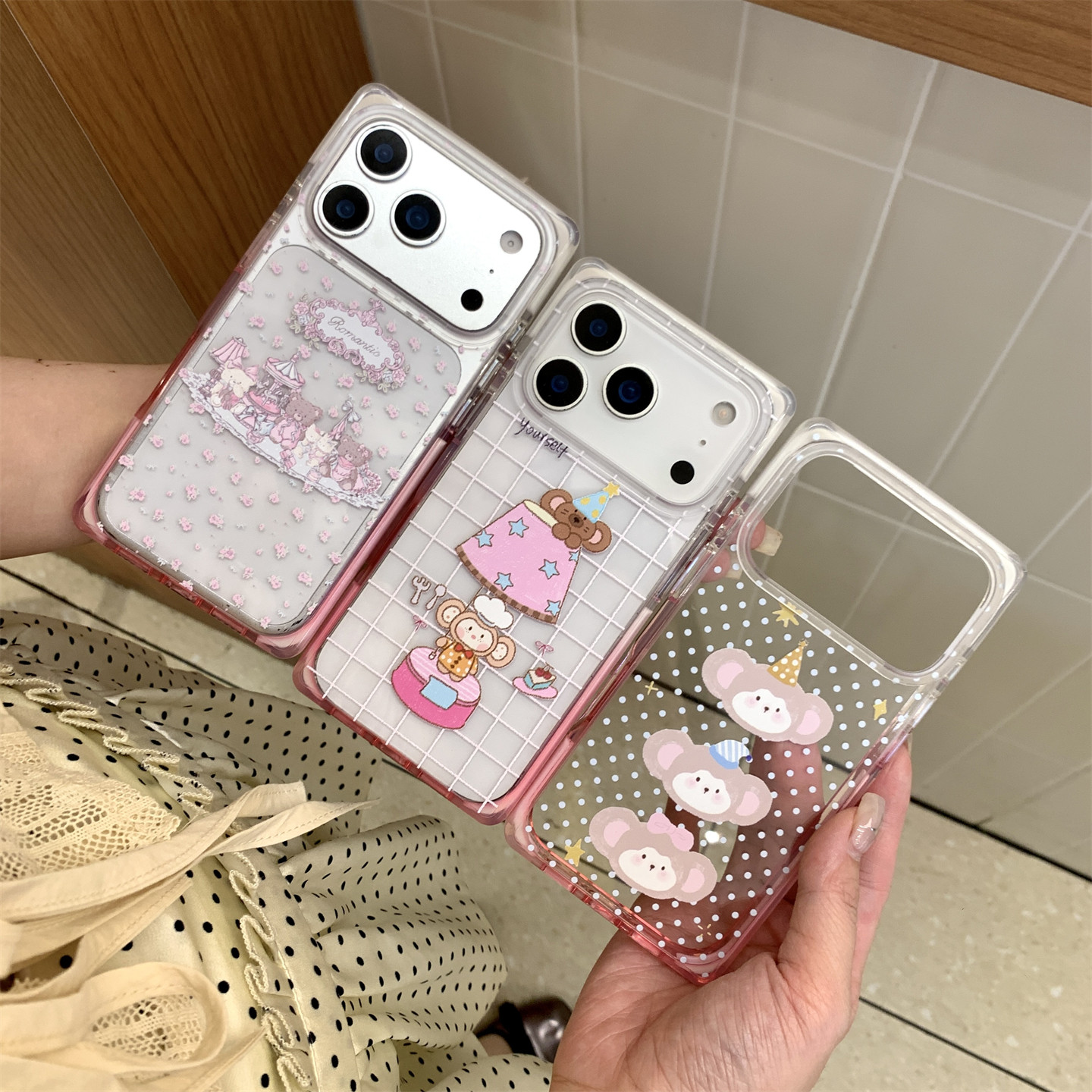 加尔 少女心碎花小熊台灯猴子适用苹果17ProMax手机壳iphone17新款16pro女款16创意15pro防摔17pro硅胶保护套