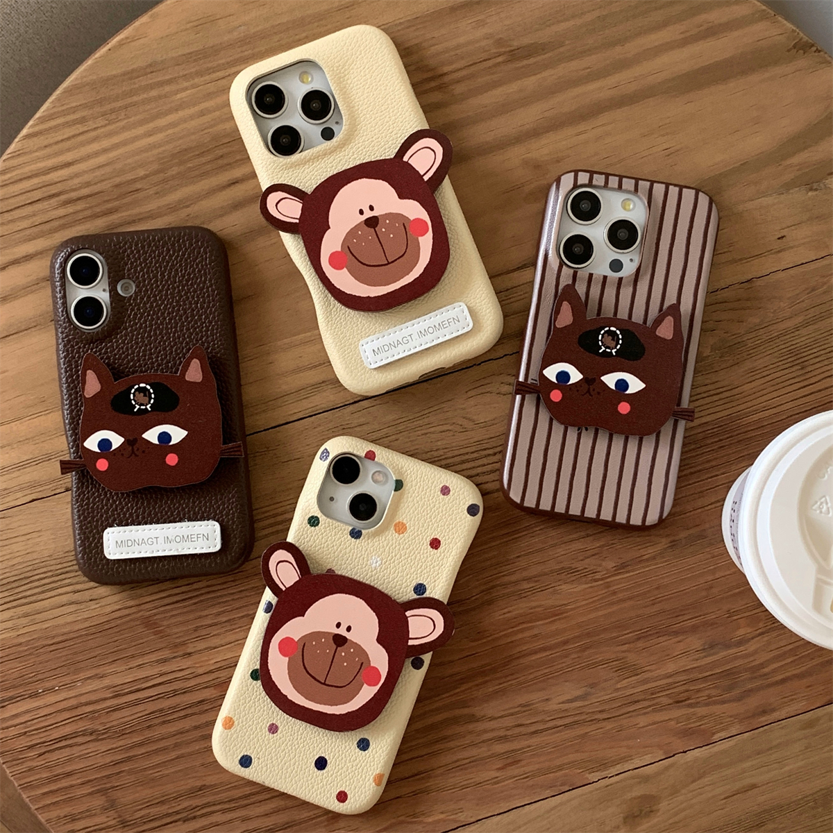 加尔 高级感皮纹可爱立体猴子狐狸支架适用苹果16promax手机壳iphone15新款13pro创意14pro防摔12/11保护套