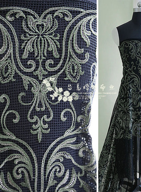 绿色水溶刺绣欧式蕾丝面料布料L334女服装布料网纱蕾丝