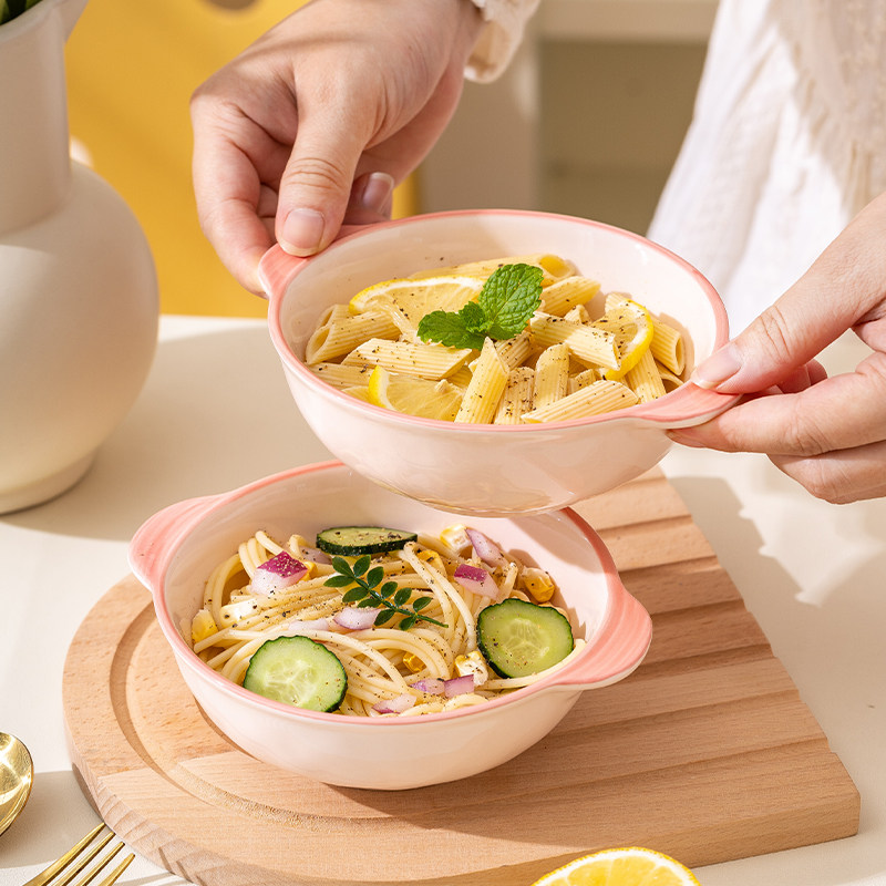 陶瓷双耳儿童碗蒸蛋碗奶油风2024新款婴儿宝宝辅食碗羹炖盅碗餐具