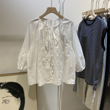 洋气复古镂空蕾丝圆领七分袖衬衫女高级感轻奢减龄洋气娃娃衫上衣